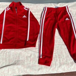adidas Red Track Jacket and Pants Set with White Stripes